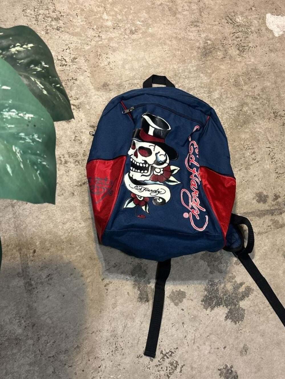 Don Ed Hardy Skull with Top Hat Navy and Red Backpack